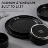 image:imageEfar Stoneware Dinnerware Set 12Piece Plates and Bowls Sets for 4  Modern Dishes for Kitchen Dining Reactive Glazing Ripple Design Chip Resistant Microwave amp Dishwasher Safe Reactive BlueMatte Black