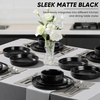 image:imageEfar Stoneware Dinnerware Set 12Piece Plates and Bowls Sets for 4  Modern Dishes for Kitchen Dining Reactive Glazing Ripple Design Chip Resistant Microwave amp Dishwasher Safe Reactive BlueMatte Black