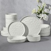 image:imageEfar Stoneware Dinnerware Set 12Piece Plates and Bowls Sets for 4  Modern Dishes for Kitchen Dining Reactive Glazing Ripple Design Chip Resistant Microwave amp Dishwasher Safe Reactive BlueSpeckled White