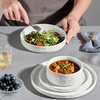 image:imageEfar Stoneware Dinnerware Set 12Piece Plates and Bowls Sets for 4  Modern Dishes for Kitchen Dining Reactive Glazing Ripple Design Chip Resistant Microwave amp Dishwasher Safe Reactive BlueSpeckled White