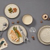 image:imageEfar Stoneware Dinnerware Set 12Piece Plates and Bowls Sets for 4  Modern Dishes for Kitchen Dining Reactive Glazing Ripple Design Chip Resistant Microwave amp Dishwasher Safe Reactive BlueSandy Khaki