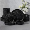 image:imageEfar Stoneware Dinnerware Set 12Piece Plates and Bowls Sets for 4  Modern Dishes for Kitchen Dining Reactive Glazing Ripple Design Chip Resistant Microwave amp Dishwasher Safe Reactive BlueMatte Black