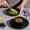 image:imageEfar Stoneware Dinnerware Set 12Piece Plates and Bowls Sets for 4  Modern Dishes for Kitchen Dining Reactive Glazing Ripple Design Chip Resistant Microwave amp Dishwasher Safe Reactive BlueMatte Black
