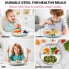 image:imageEfar Stainless Steel Toddler Suction Plates 2 Pack for Baby  3Section Divided Kids Plates amp Removable Silicone Suction Sleeves Unbreakable Stainless Steel Dishwasher SafeBlueGreenPink  Grey