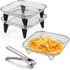 image:imageEfar Air Fryer Racks 77x53 Rectangle Dual Basket Air Fryer Accessories 3Tier Stackable Stainless Steel Cooking Rack Set for Frying Roasting WSilicon Feet amp Antiscald Clip Dishwasher Safe773 inch Square Rack