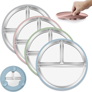 image:imageEfar Stainless Steel Toddler Suction Plates 2 Pack for Baby  3Section Divided Kids Plates amp Removable Silicone Suction Sleeves Unbreakable Stainless Steel Dishwasher SafeBlueGreenBlue  Green  Pink  Grey